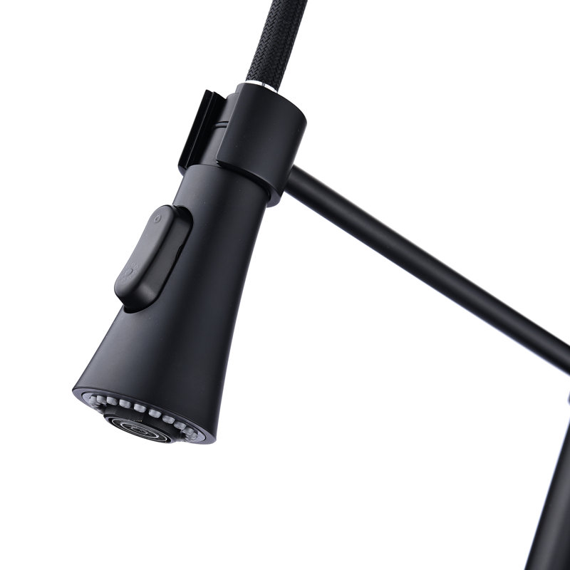 Commercial Kitchen Faucet Matte Black, Spring Pull Down, Fingerprint , 304 Stainless Steel, 360 Degree Swivel Black With Down , High Arc, Rust Steel 304, 1.4 - 1.5" Installation Hole Diameter