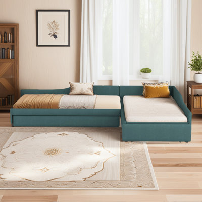 L-shaped Twin Size Daybed With Trundle, Daybed With Storage Drawer by Latitude Run