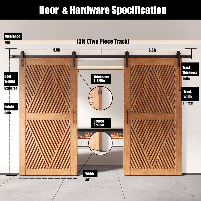 Portes de grange en forme de losange non assemblées et finies 36 po x 80 po Homquer Early American, 36 po x 80 po