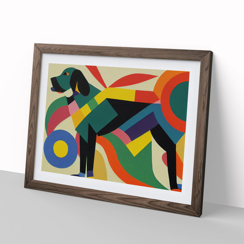 Abstract Dog - Single Picture Frame Print, 34cm H x 46cm W x 2cm D, Walnut