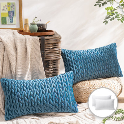Velvet Quilted Throw Pillows, Braided Textured Decorative Cushion