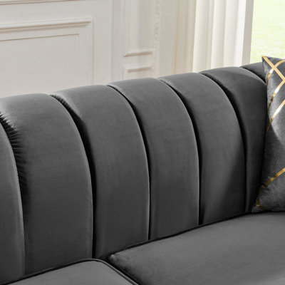 Canapé 3 places en velours de 206 cm (81,1 pouces) avec motif géométrique doré, dossier et mousse souple pour une ambiance chaleureuse dans votre salon.