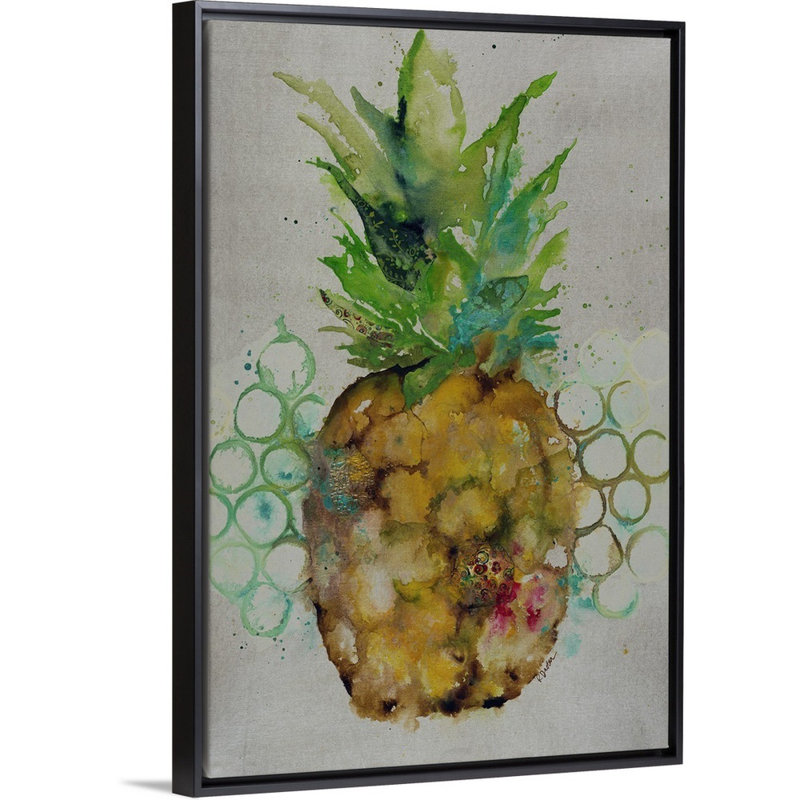 « ananas rain », peinture sur toile, Cadre flottant noir, H 37,7 po x l 25,7 po x p 1,75 po