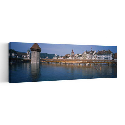 Covered Bridge Over A River, Chapel Bridge, Reuss River, Lucerne, Switzerland Abstract Contemporary Architecture City Wall Art
