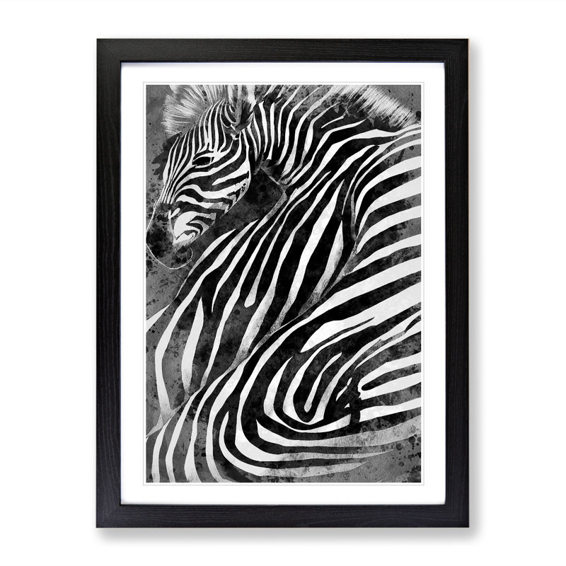 Zebra No.2 Abstract - Single Picture Frame Painting, 46cm H x 34cm W x 2cm D, Black