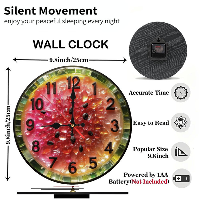 Horloge melon d'eau avec graines et gouttelettes