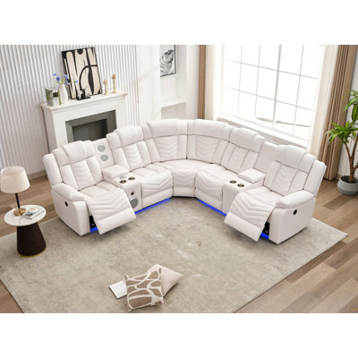 Power Reclining Sectional White W/Bluetooth Speaker / LED Strip / USB Port White Color