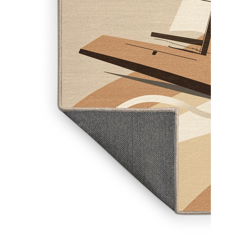 Tapis beige doux et moelleux à motif de voilier en catamaran Eckman, 6 X 9