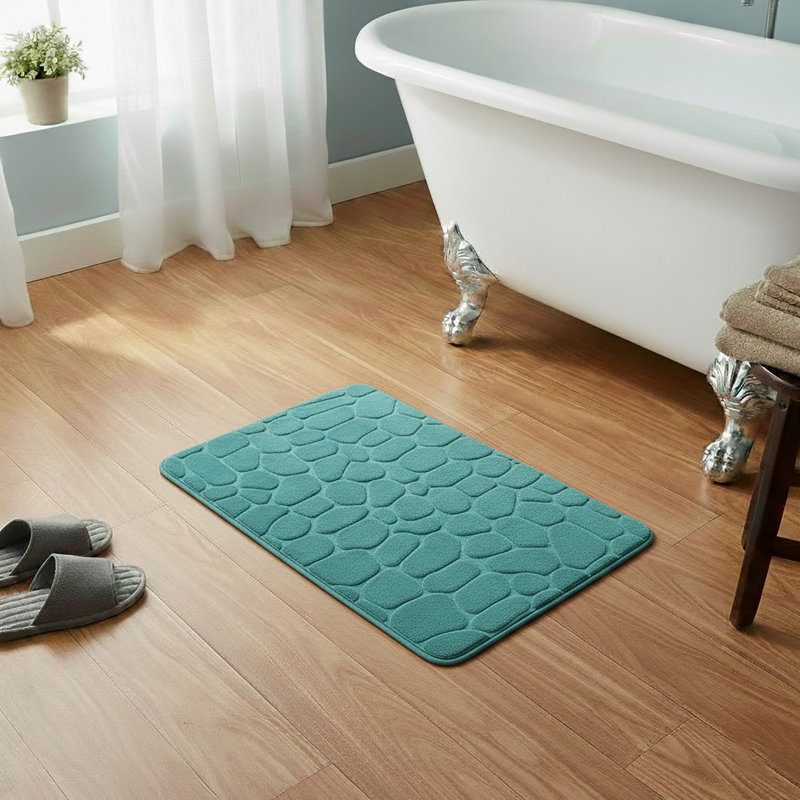 Cobble Stone Mat Non-Slip Bath Mat, Peacock Blue