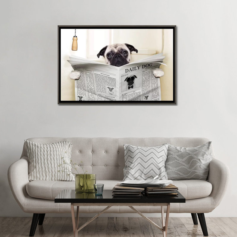 Toilette pour chien-impression d’art graphique, H 32 po x l 48 po x P 1,5 po, Toile encadrée de bois rustique foncé