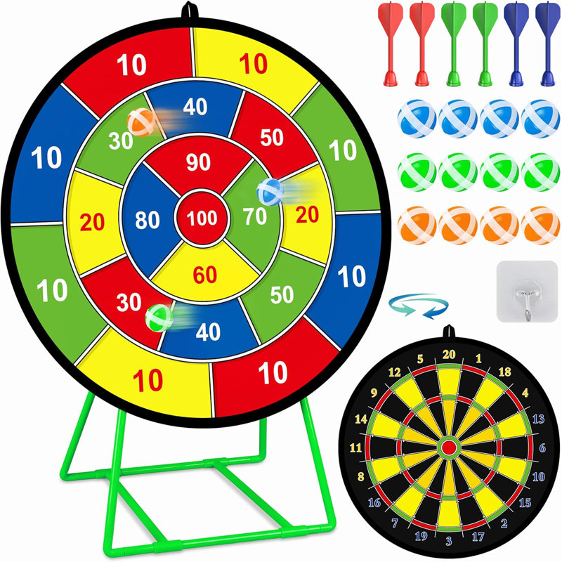 Grand jeu de fléchettes pour enfants, jeu de fléchettes à double face pour enfants avec balles collantes et fléchettes