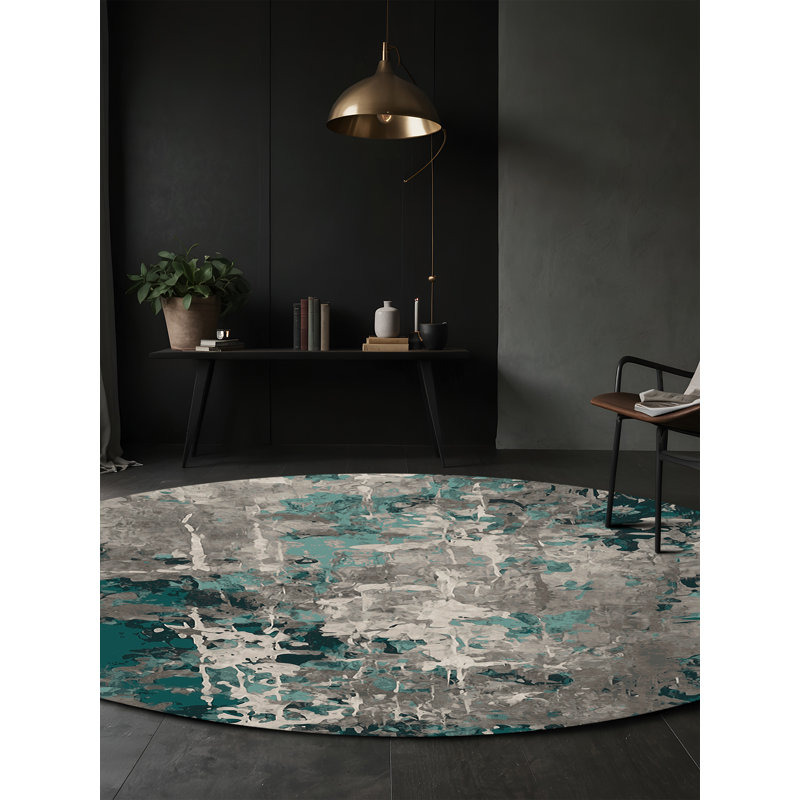 Machine Washable Gray Area Rug GSIX03653, Round 7'