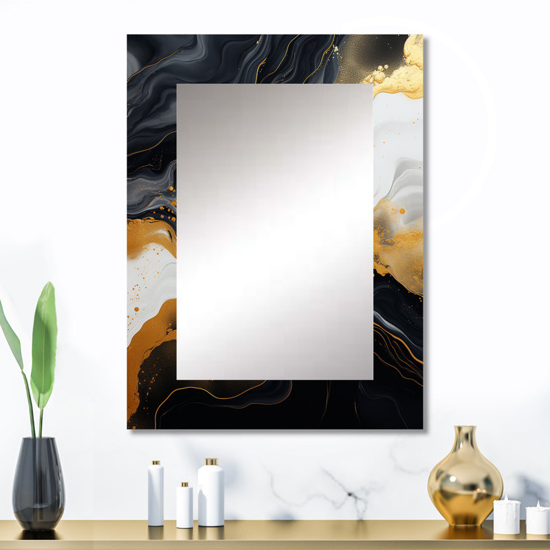 Gold and black Marble Essence I - Large Wall Mirror On Metal, 32 po x 24 po