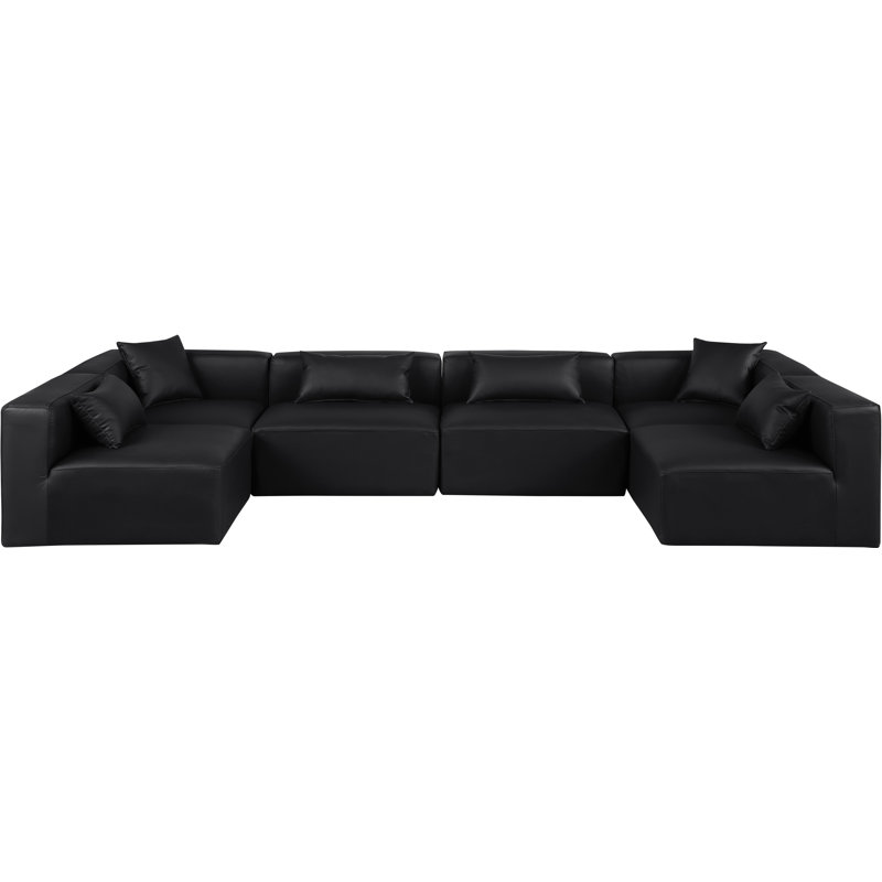 Houswerth Upholstered U-Shaped Sectional Reversible, Black Vegan Leather
