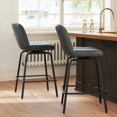 Tabouret de bar pivotant moderne avec siège en similicuir et structure en métal, tabouret à hauteur de comptoir sans accoudoirs avec repose-pieds