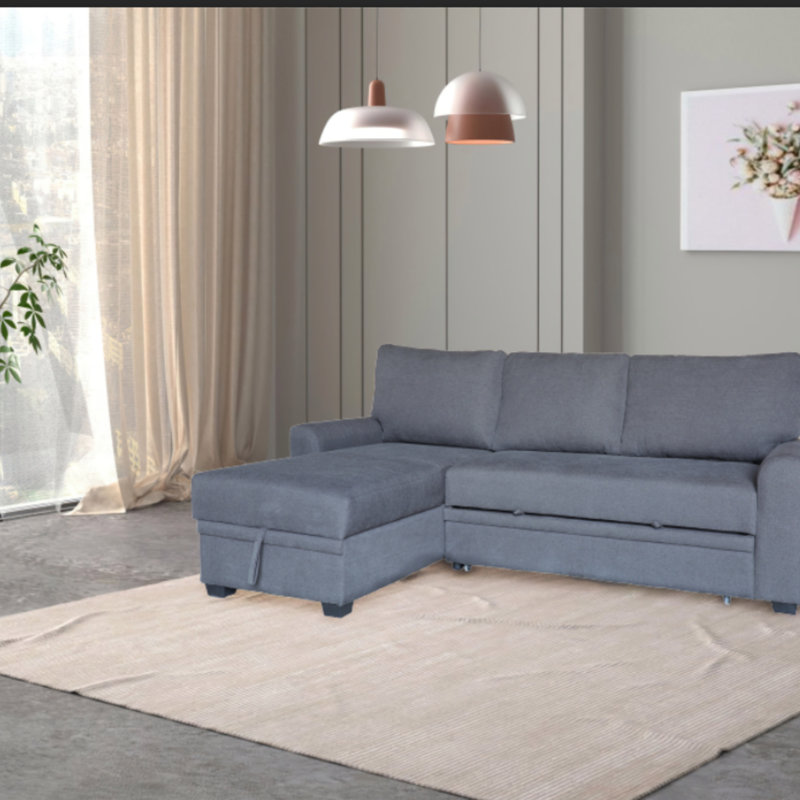 Canapé-lit modulaire en flanelle de 90,5 po avec méridienne de rangement orientée à gauche (canapé modulaire), Tissu gris