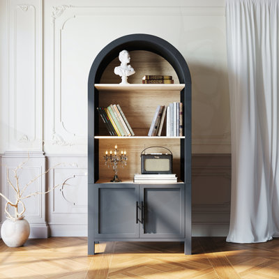 Chavis arqué de 66,70 po de hauteur avec rangement, armoire de style Mid-Century moderne à 3 niveaux avec porte, tablette ouverte pour le bureau et le salon