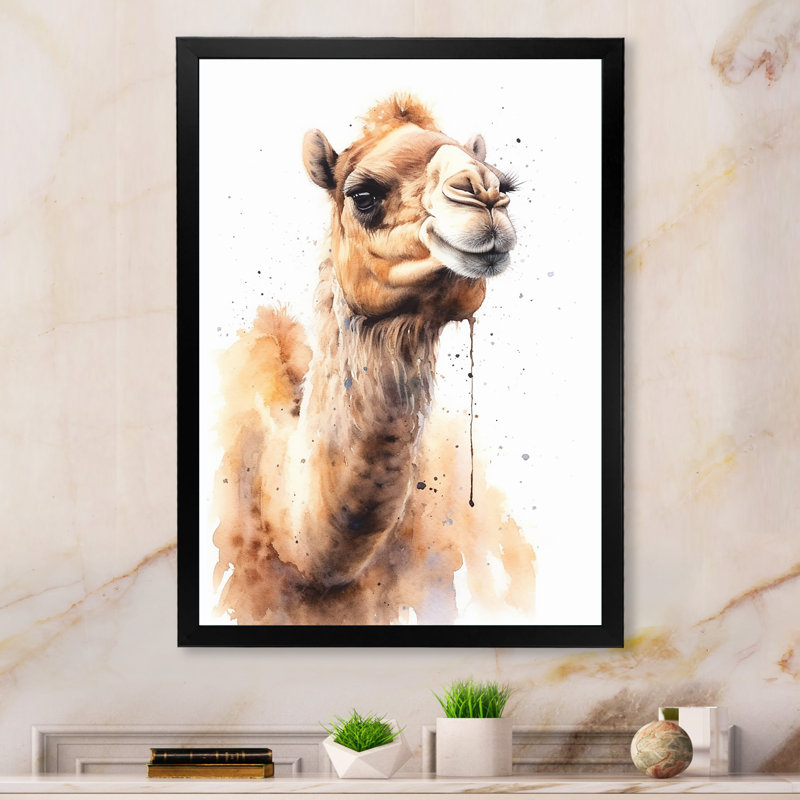 Camel Desert Nomad V sur toile, Cadre simple noir, H 32 po x l 16 po x P 1 po
