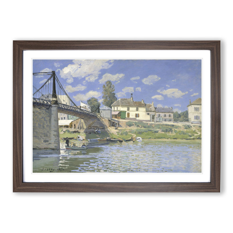 Bridge at Villeneuve-La-Garenne by Alfred Sisley - Picture Frame Painting, 48cm H x 65cm W x 2cm D, Walnut