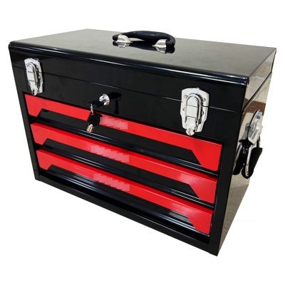 3 Steel Portable Toolbox With Tools, Black And Red, Heavy-Duty Material, Bearing Slide, Metal , Top Tray, Handle For Multiple Purposes Tool , 15Kg Load Capacity, Various Uses