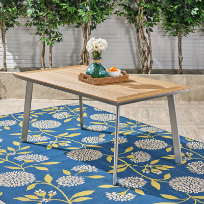 Table de salle à manger en faux bois - rouille - structure en aluminium, table de jardin et de patio moderne, capacité de 6, l 34,95 po x H 28,58 po, P 61,85 po