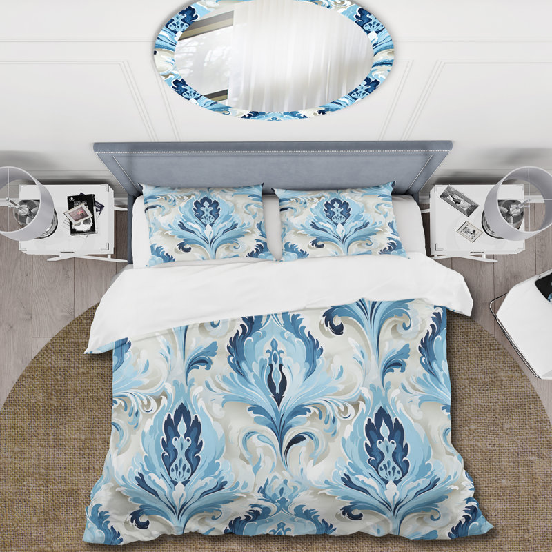 Literie Ikat Breeze I bleue et blanche, Housse de couette simple + 1 taie décorative stan