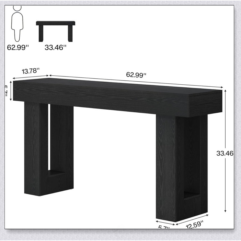 Console en bois, table d'appoint, table de salon rectangulaire derrière le canapé, Noir