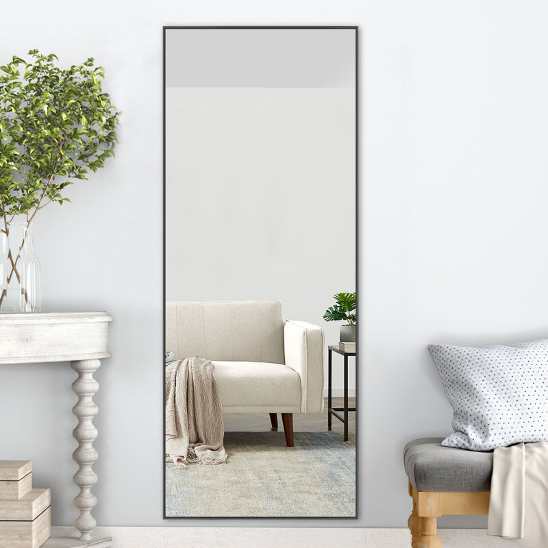 Adhvika Metal Flat Mirror, Black, 71" x 28"