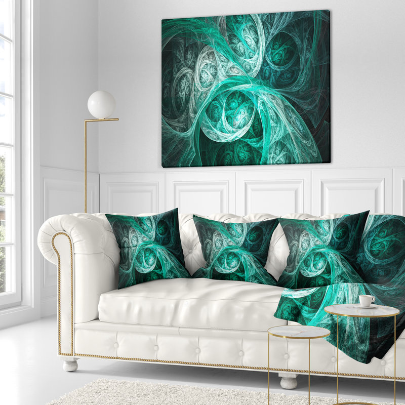 Mystic Fractal - Coussin imprimé abstrait, 16 po x 1 po, Coussin décoratif, Turquoise