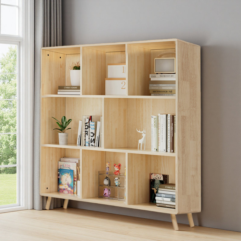 Armoire de rangement en bois de pin à 8 compartiments, L 44 po x H 44 po avec tablettes fixes pour livres / jouets / décoration intérieure, bibliothèque moderne en bois