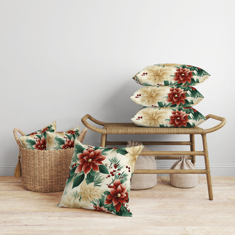 Coussin décoratif réversible Holiday, H 18 po x l 18 po, Floral rouge / vert