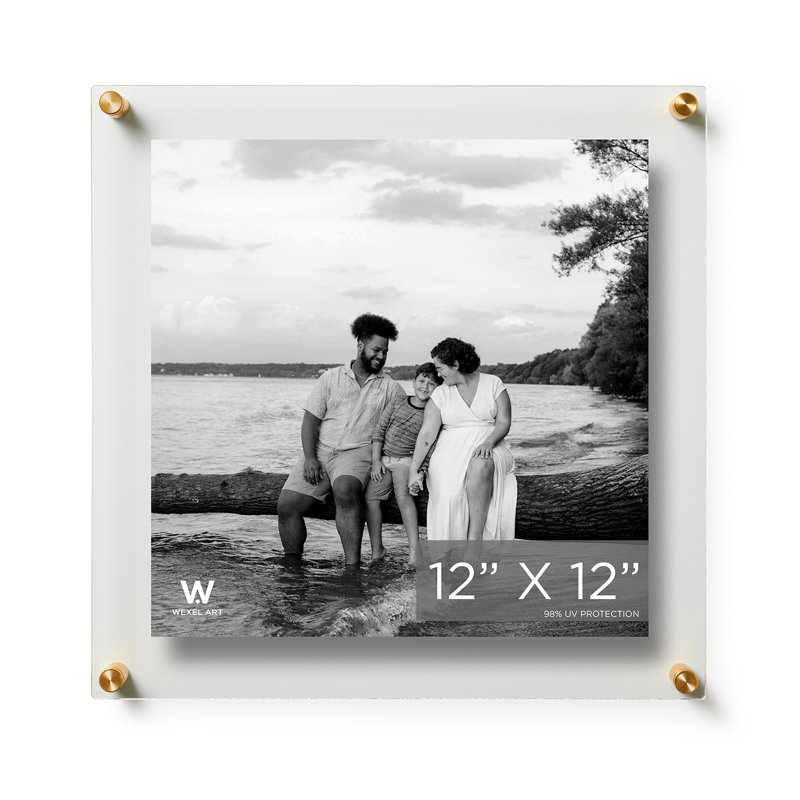 Clear UV-Grade Acrylic Modern Floating Picture Frame, Gold, 12" W x 12" H