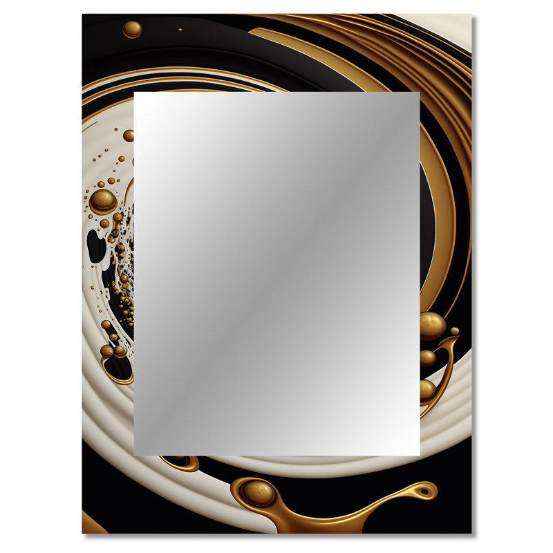 Black, Silver And Gold Blending Swirls IV - Abstract Spirals Mirror, Black Unique Wall Mirror, Printed Metal Art, 40" x 30"