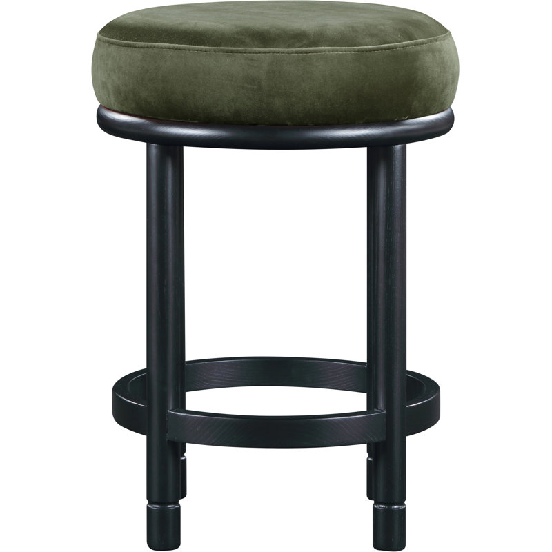 Tabouret de comptoir en velours Monette, Velours vert, Brun