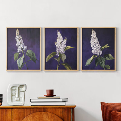 Série d'étude florale Lxxxi - ensemble de 3 estampes numériques encadrées - prêt à être accroché