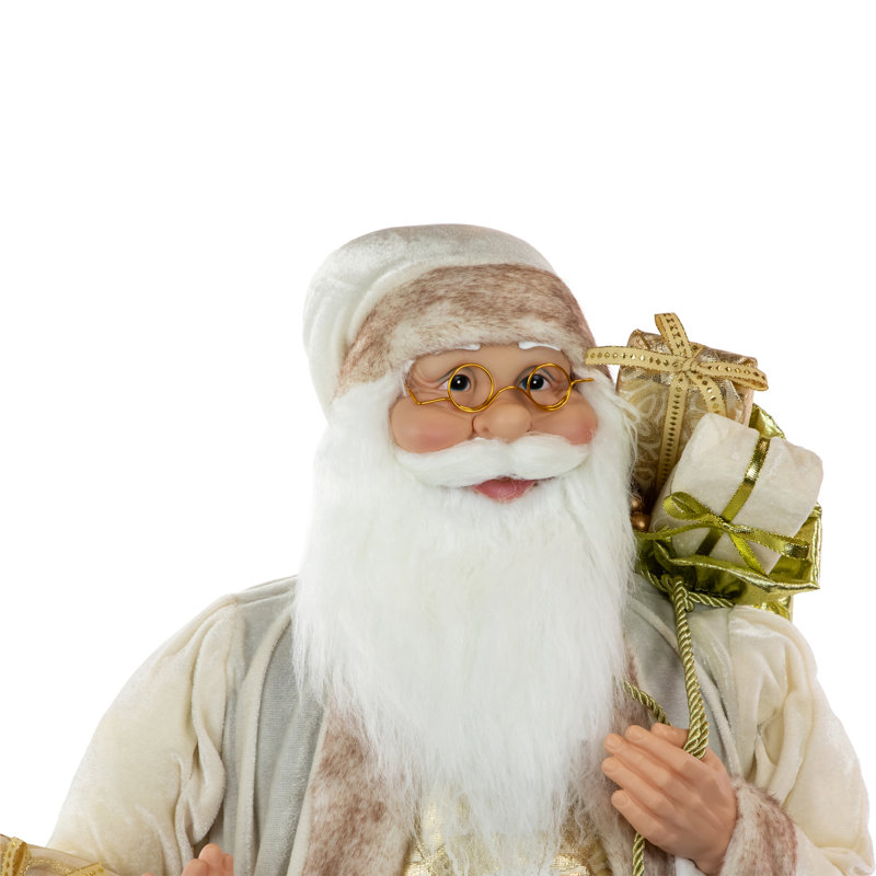 Figurine de Noël blanche et ivoire avec sac-cadeau, H 36 po x l 18 po x P 10 po