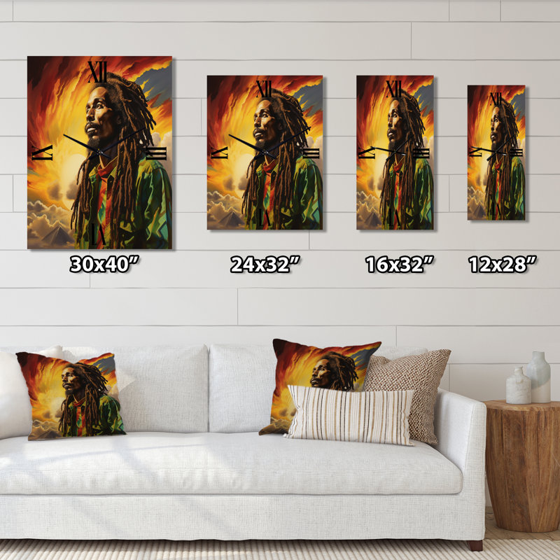 Reggae Tribute To Bob Marley - Horloge murale de yoga surdimensionnée, Médium