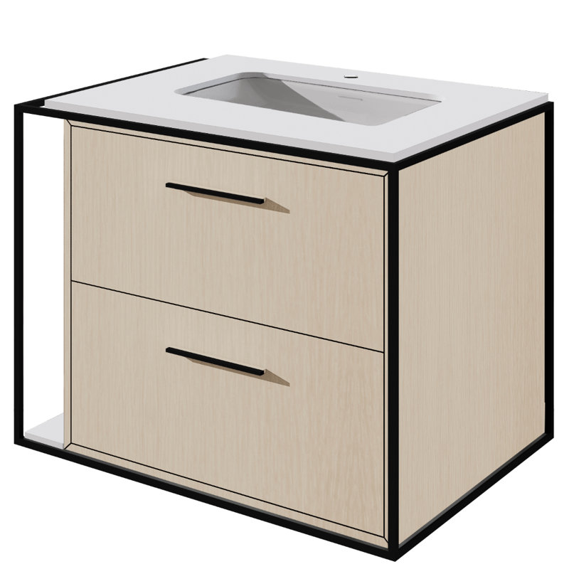 24" Cherry Single Bathroom Vanity, White Oak, Matte Black, Single-Hole