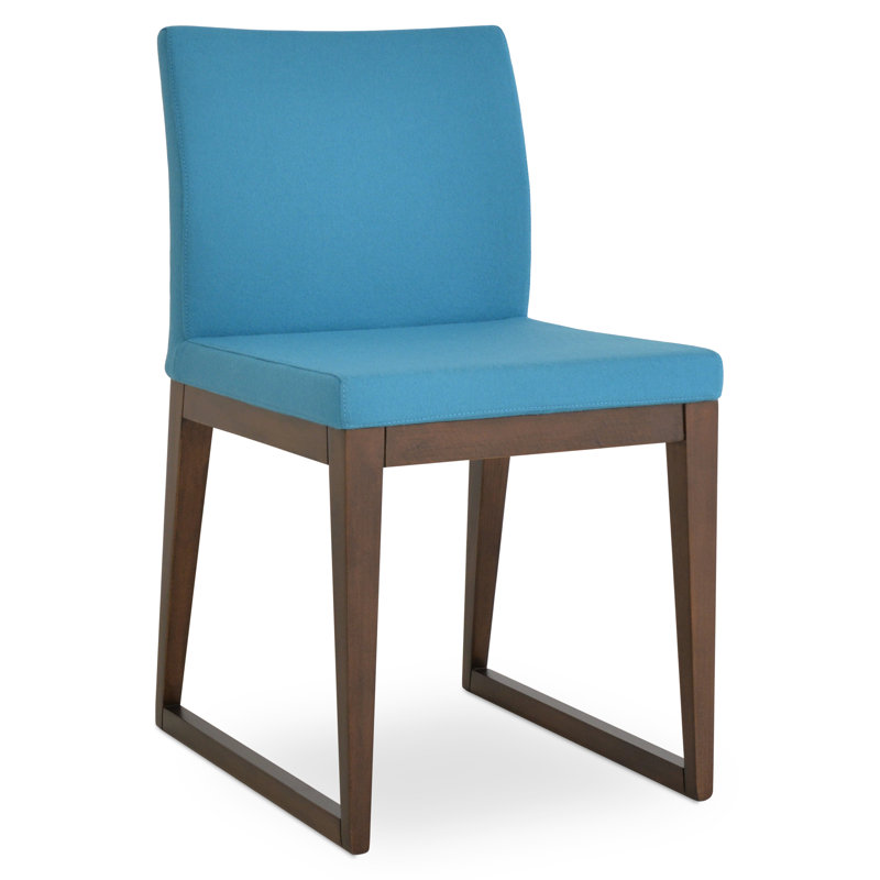 Aria Sled Wood Dining Chair, Turquoise Wool
