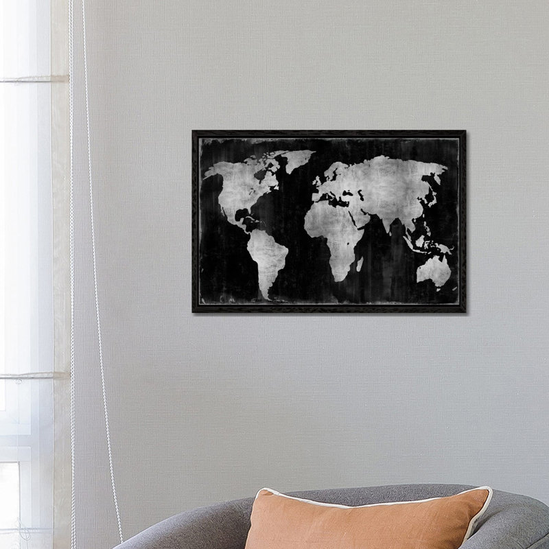 The World - Silver On Black by Russell Brennan - Gallery-Wrapped Canvas Giclée on Canvas, 66.04 cm H x 45.72 cm W