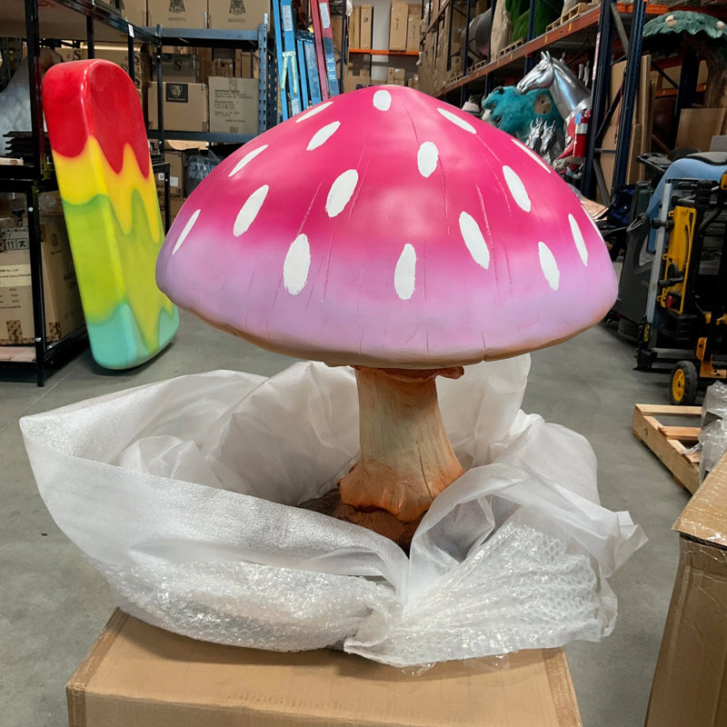 Statue de petit champignon surdimensionné, Blanc / gris / jaune / mauve / brun clair