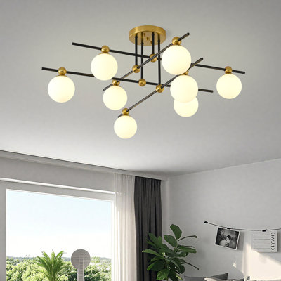 8-Light Mid-Century Modern Semi-Flush Ceiling Light