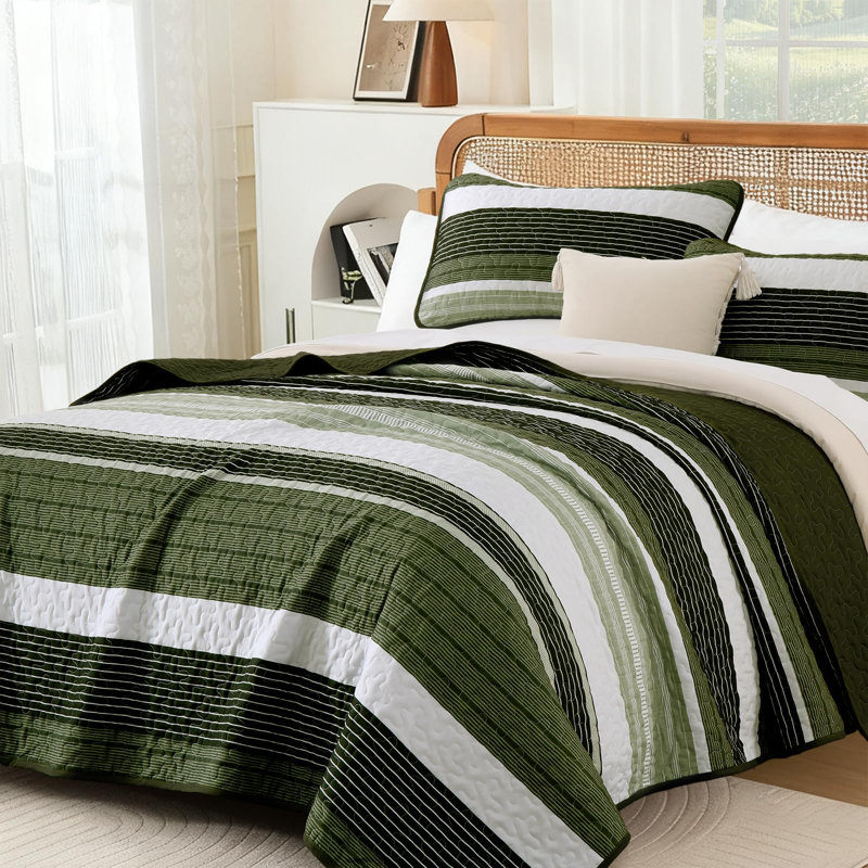 Ensemble de courtepointe rayée 3 pièces, couvre-lit léger en microfibre douce, couvre-lit réversible toutes saisons