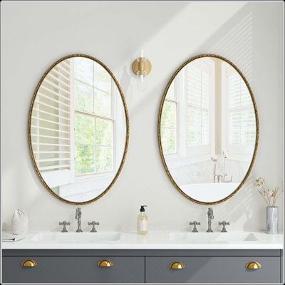Oval Retro Mirror with Antique Iron Frame (Gold)