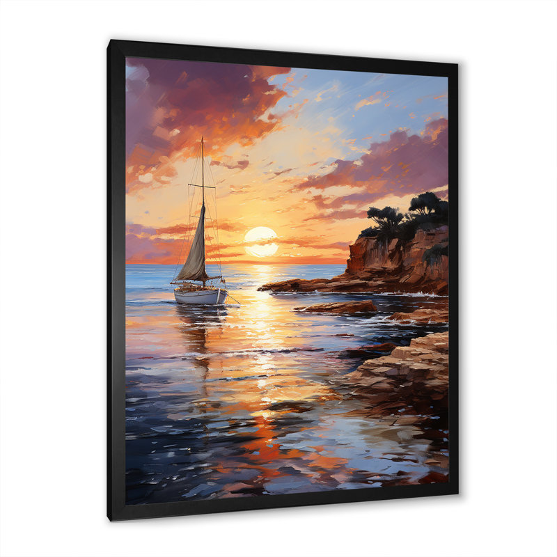 «Espagne Sunset at Ibizas I», reproduction d'art sur toile, H 40 po x l 30 po x P 1,5 po, Cadre photo noir