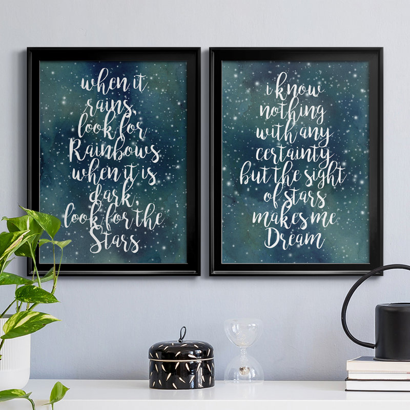 Galaxy Quote I - Ensemble de 2 encadrements d'art textuel sur toile, H 30,5 po x l 22,5 po x P 1,25 po, Cadre noir