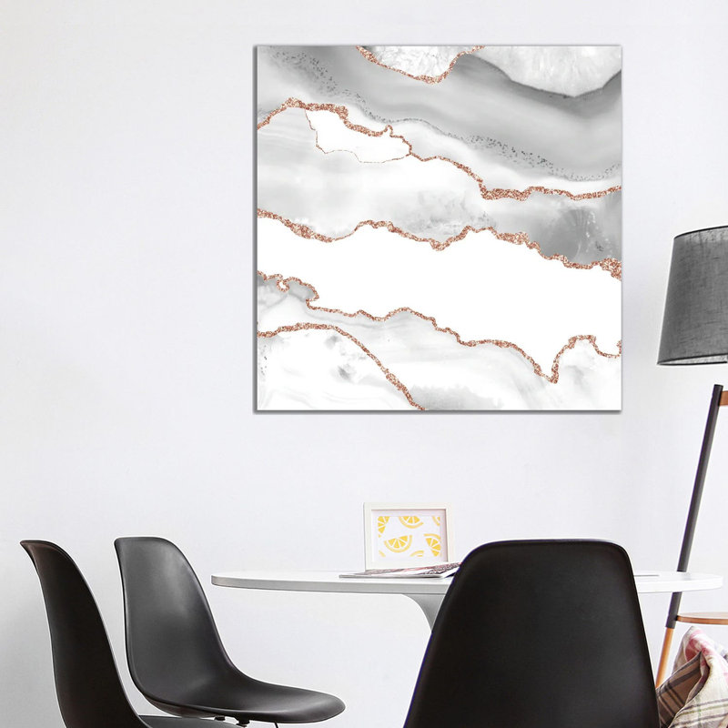 «White Rose Gold Agate Texture VI», reproduction d'art sur toile tendue, H 37 po x l 37 po