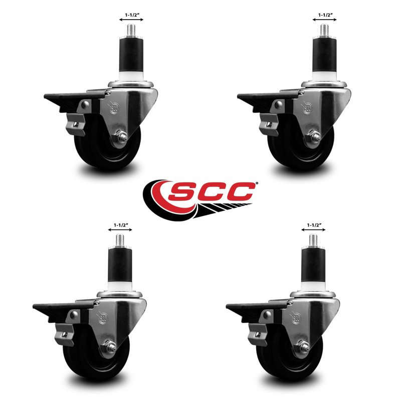 Ensemble de roulettes à tige extensibles pivotantes de 3 pouces 1-1 / 2 pouces avec frein SCC