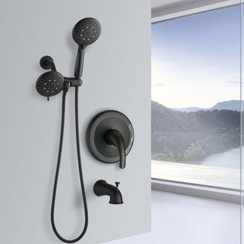 Complete Shower System with Rough in-Valve, Matte Black
