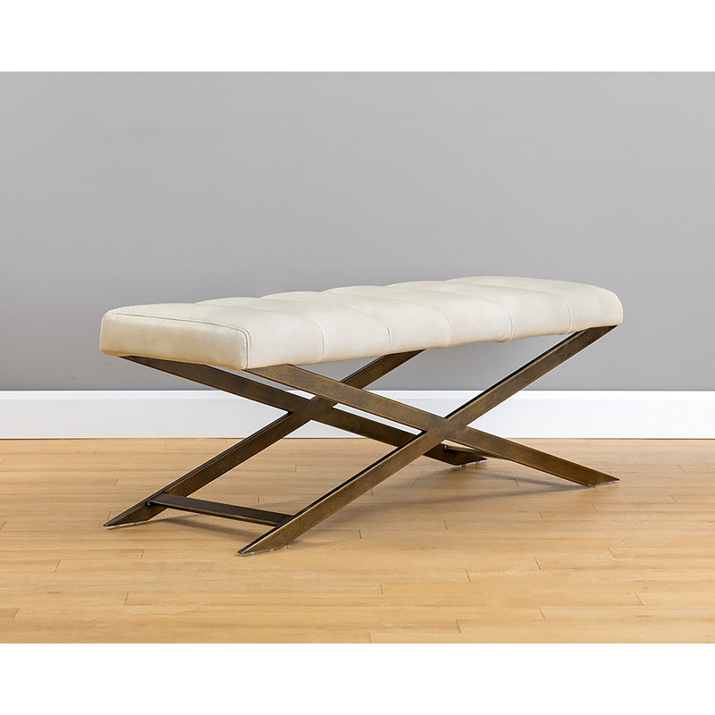 Kammi Upholstered Bench, Cream Performance Basketweave